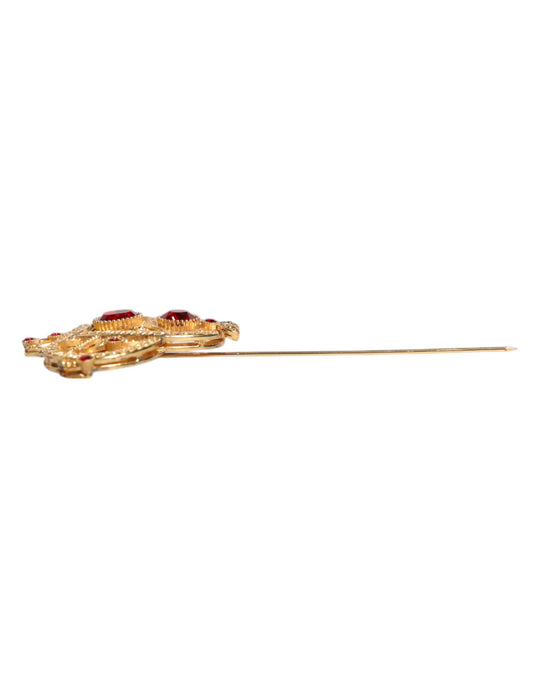 Dolce & Gabbana Goldfarbene rote Kristallverzierung 925 Sterling Silber Pin