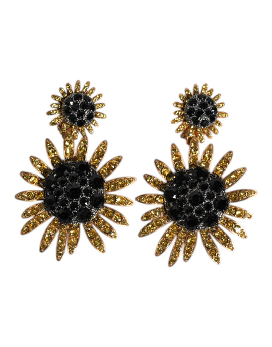 Dolce & Gabbana Goldfarbene Messing Sonnenblume Kristall Clip Ohrringe