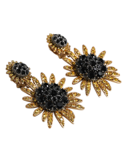 Dolce & Gabbana Goldfarbene Messing Sonnenblume Kristall Clip Ohrringe