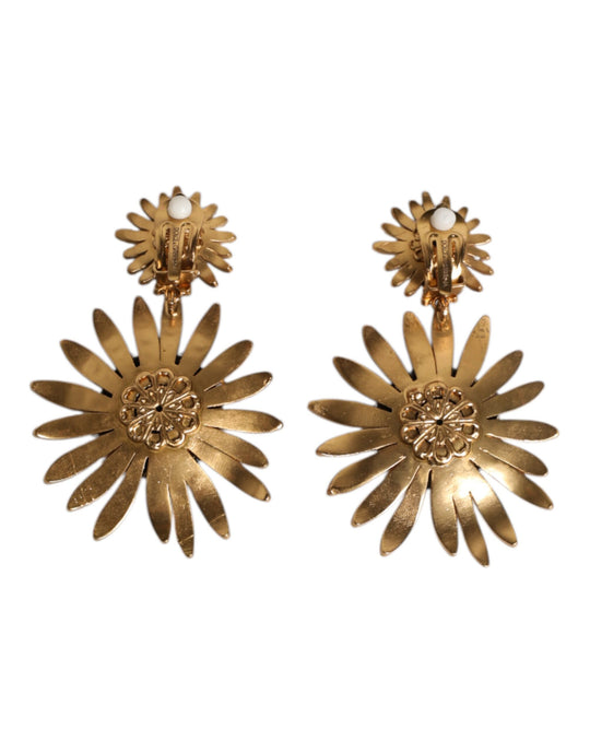 Dolce & Gabbana Goldfarbene Messing Sonnenblume Kristall Clip Ohrringe
