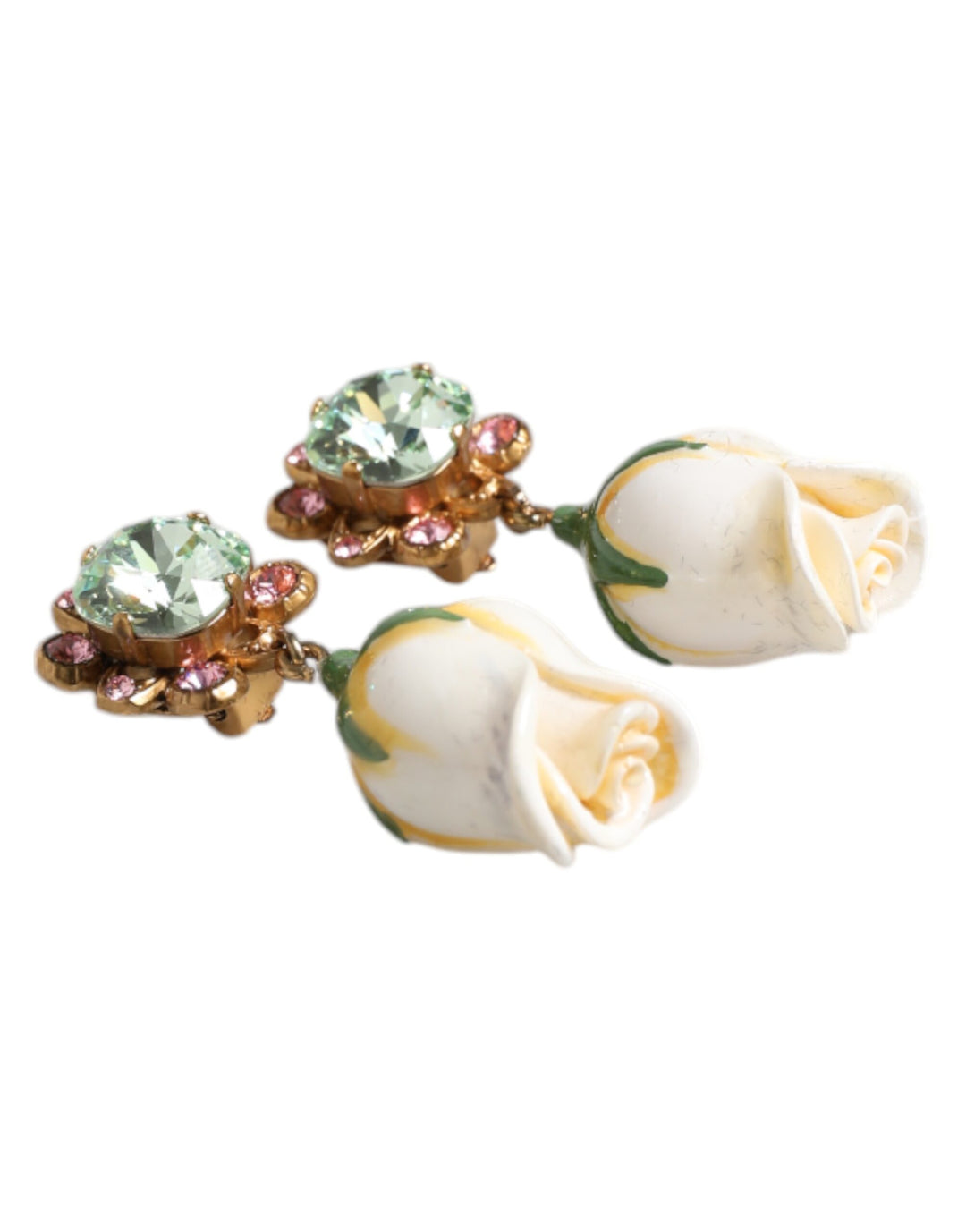 Dolce & Gabbana Messing Weiß Blume Blüte Kristall Clip baumelnden Ohrringe