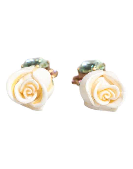 Dolce & Gabbana Messing Weiß Blume Blüte Kristall Clip baumelnden Ohrringe