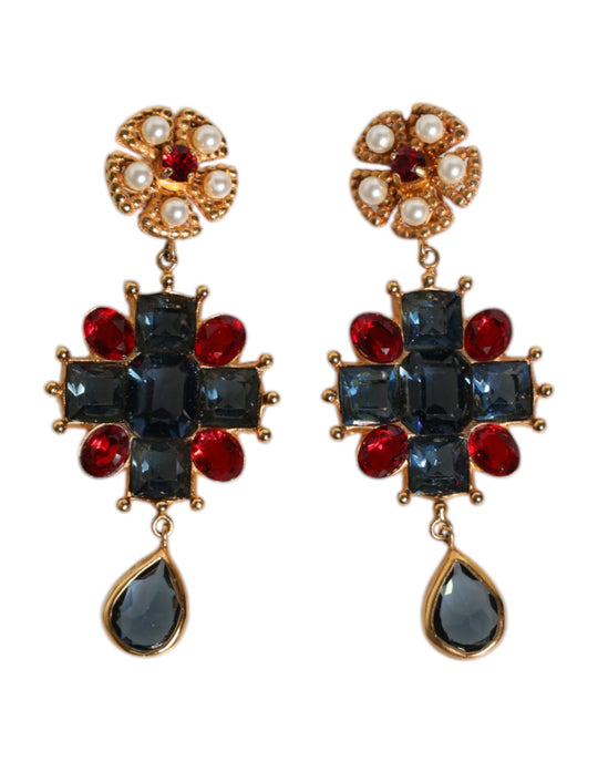 Dolce & Gabbana Goldfarbener Kristall Strass verschönern baumelnde Ohrringe