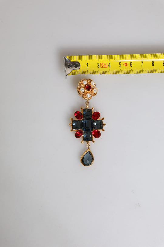 Dolce & Gabbana Goldfarbener Kristall Strass verschönern baumelnde Ohrringe