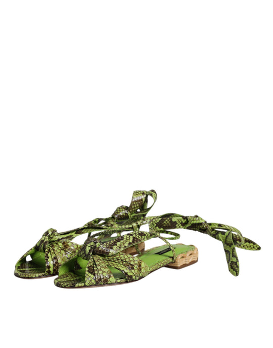 Dolce & Gabbana Grüne Animal Print Ankle Wrap Sandalen Schuhe