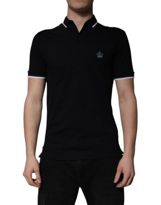 Dolce & Gabbana Schwarzes Baumwollkronen-Polo-T-Shirt mit Kragen