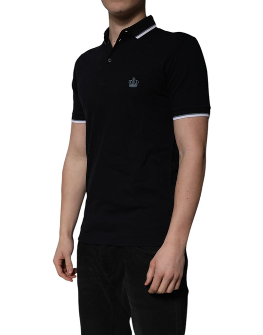 Dolce & Gabbana Schwarzes Baumwollkronen-Polo-T-Shirt mit Kragen