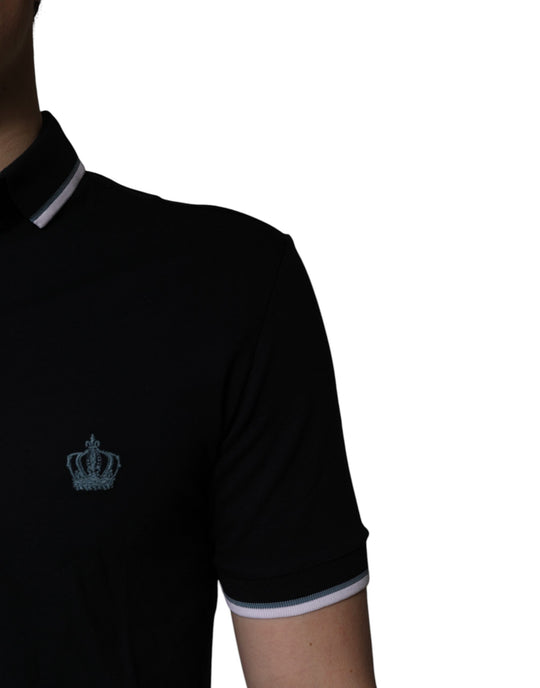 Dolce & Gabbana Schwarzes Baumwollkronen-Polo-T-Shirt mit Kragen