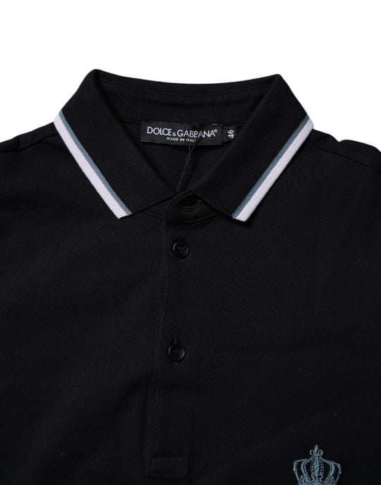 Dolce & Gabbana Schwarzes Baumwollkronen-Polo-T-Shirt mit Kragen