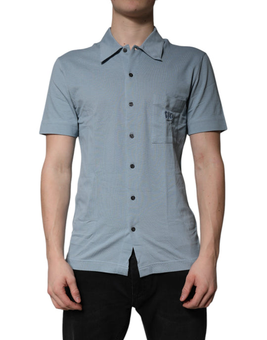 Dolce & Gabbana Blaues Baumwoll-Poloshirt mit Knopfleiste für Männer