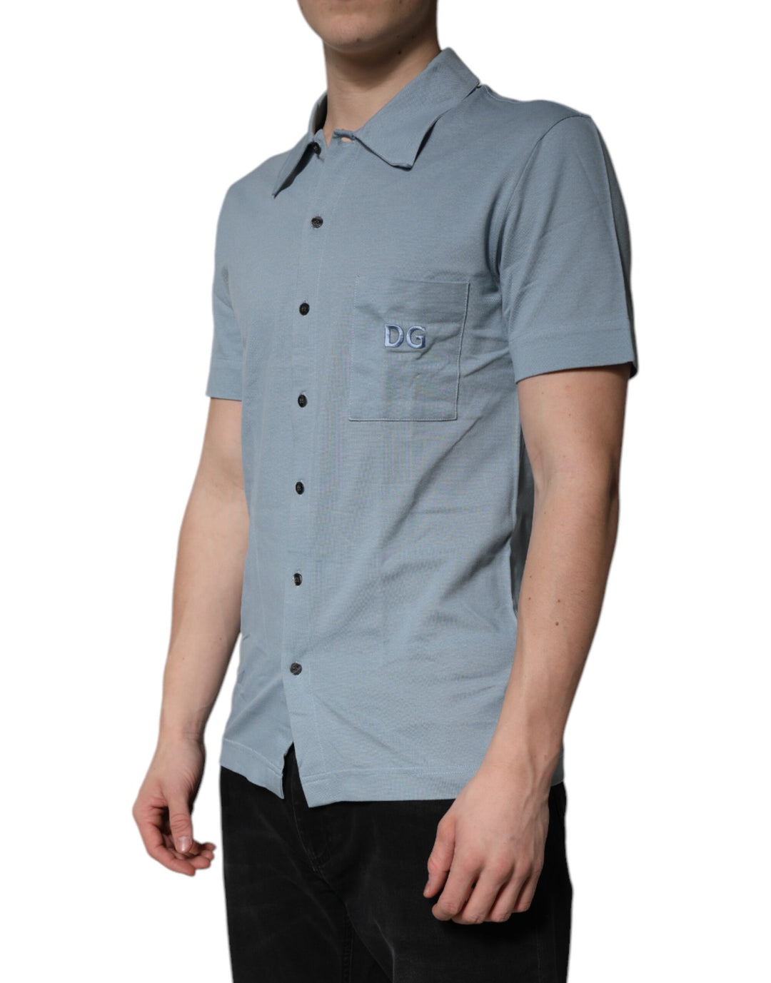 Dolce & Gabbana Blaues Baumwoll-Poloshirt mit Knopfleiste für Männer