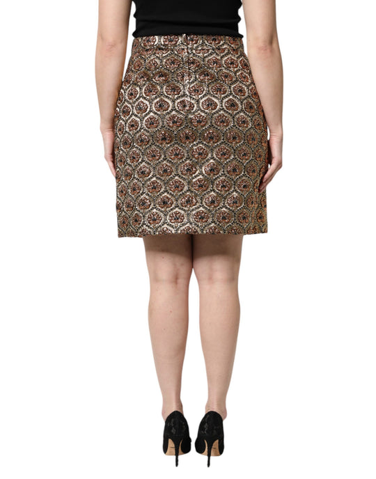 Dolce & Gabbana Brauner Polyester-Brokat-Minirock in A-Linie