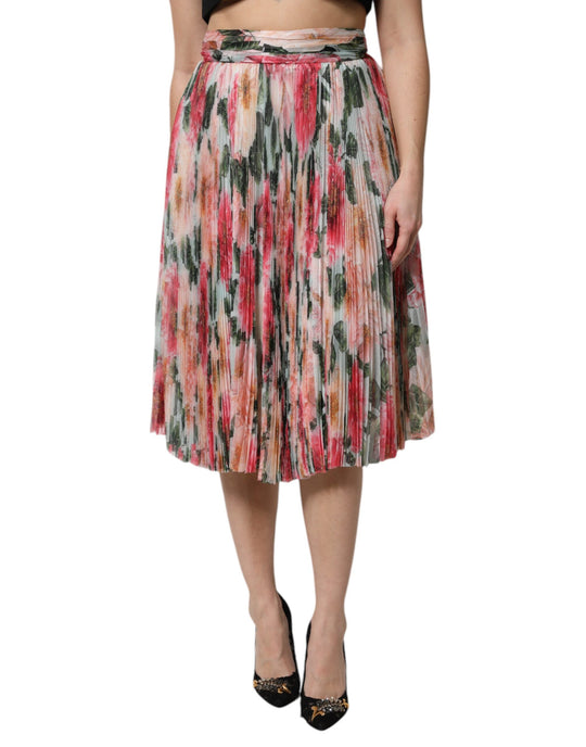 Dolce & Gabbana Multicolor Seide Floral High Waist Midirock