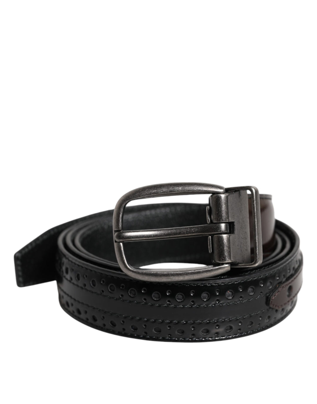 Dolce & Gabbana Schwarzbrauner Ledergürtel mit klassischer Metallschnalle