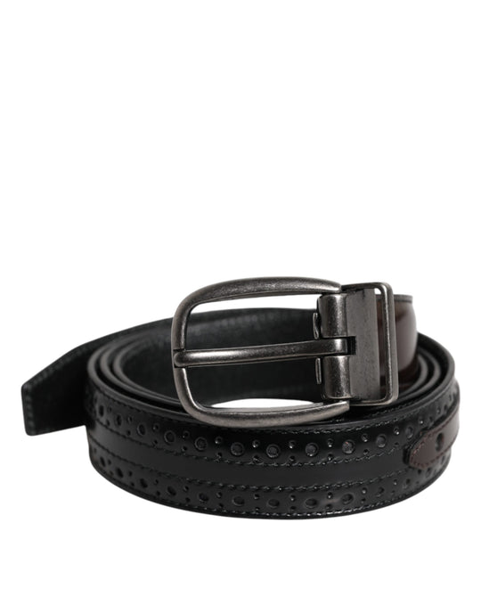 Dolce & Gabbana Schwarzbrauner Ledergürtel mit klassischer Metallschnalle