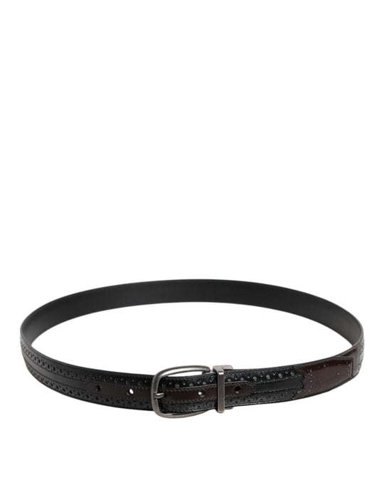 Dolce & Gabbana Schwarzbrauner Ledergürtel mit klassischer Metallschnalle