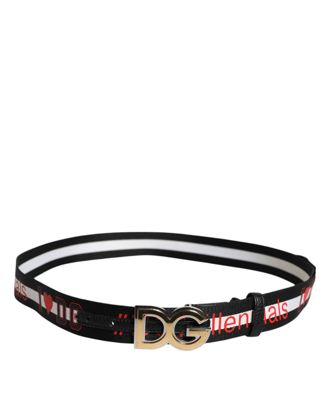 Dolce & Gabbana Schwarzer weißer bedruckter Gürtel mit Metall-Logo-Schnalle