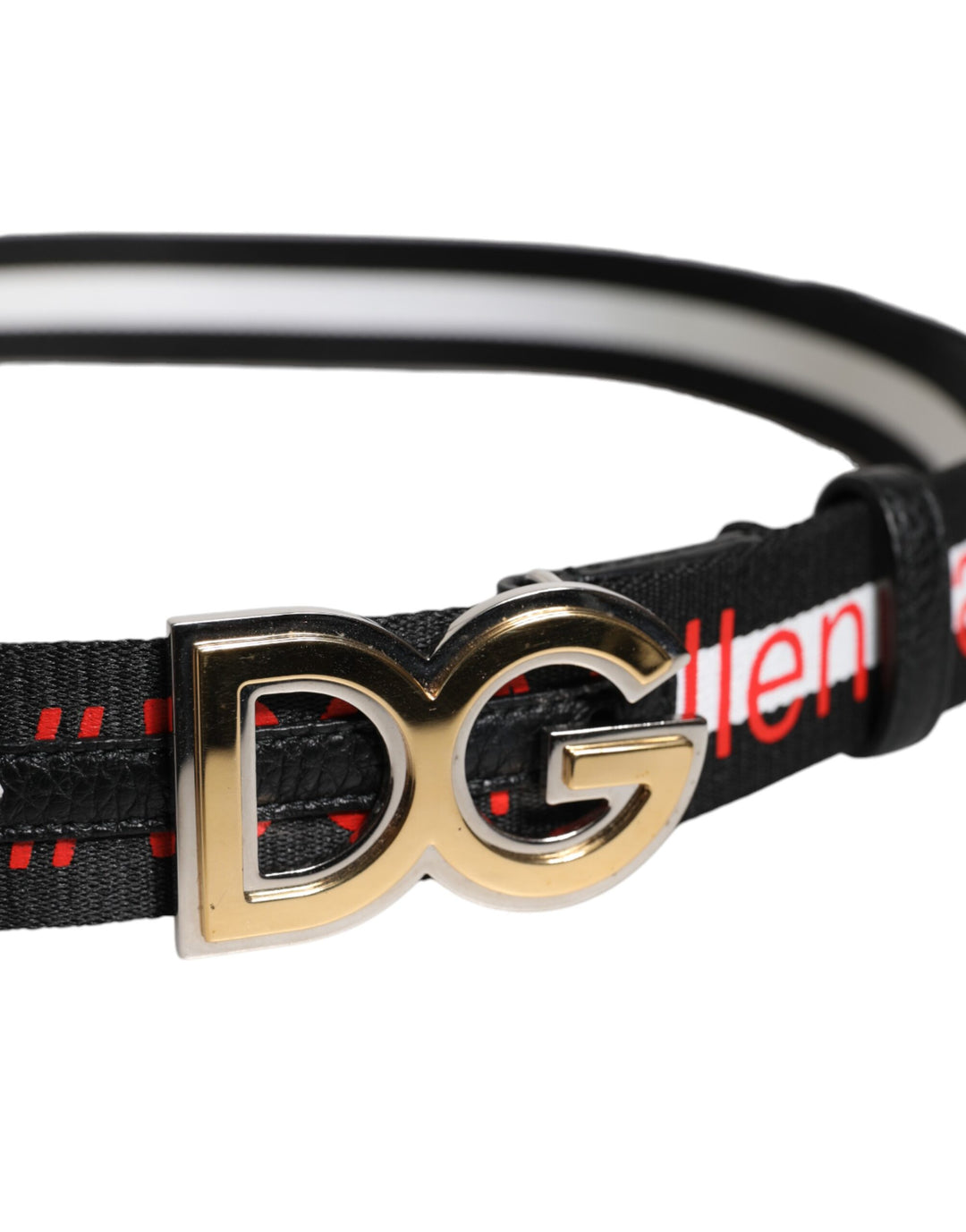 Dolce & Gabbana Schwarzer weißer bedruckter Gürtel mit Metall-Logo-Schnalle