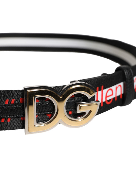 Dolce & Gabbana Schwarzer weißer bedruckter Gürtel mit Metall-Logo-Schnalle