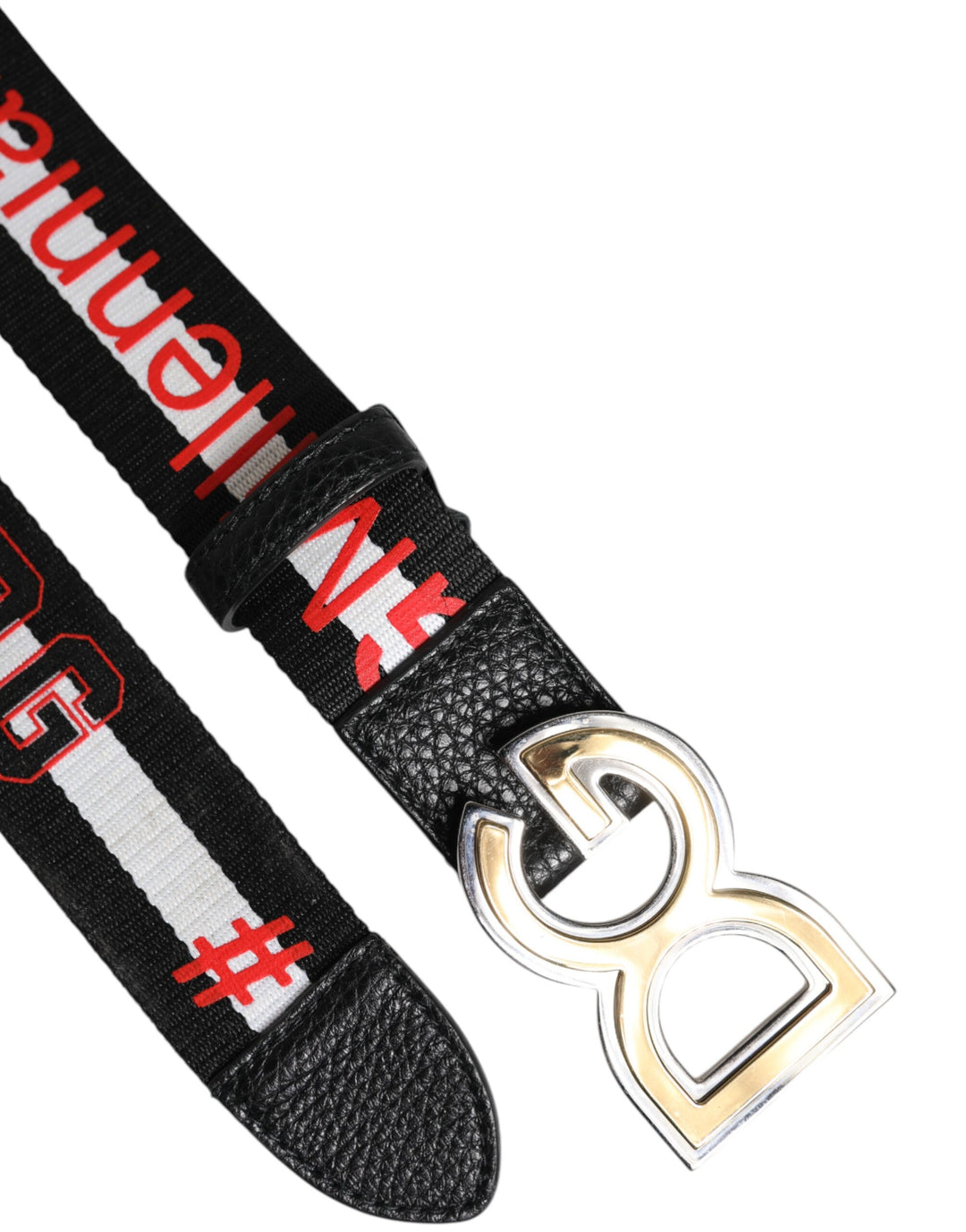 Dolce & Gabbana Schwarzer weißer bedruckter Gürtel mit Metall-Logo-Schnalle