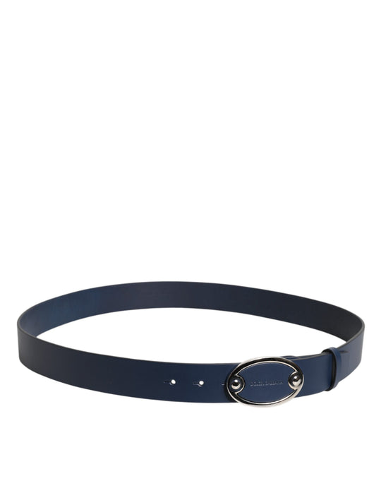 Dolce & Gabbana Blauer Leder Gürtel mit klassischer Metall-Logo-Schnalle