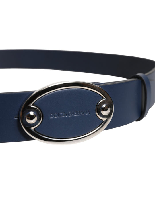 Dolce & Gabbana Blauer Leder Gürtel mit klassischer Metall-Logo-Schnalle