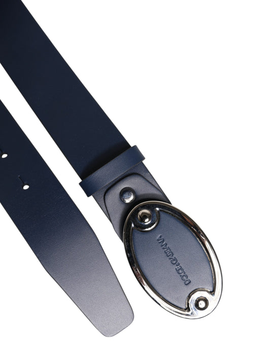 Dolce & Gabbana Blauer Leder Gürtel mit klassischer Metall-Logo-Schnalle