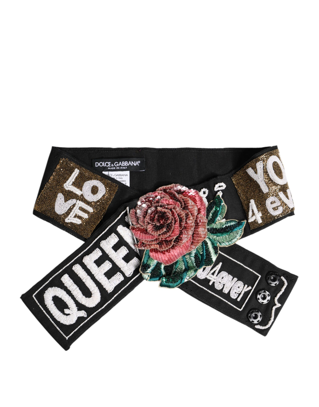 Dolce & Gabbana Schwarzer mehrfarbiger Stretch-Taillengürtel mit Verzierungen