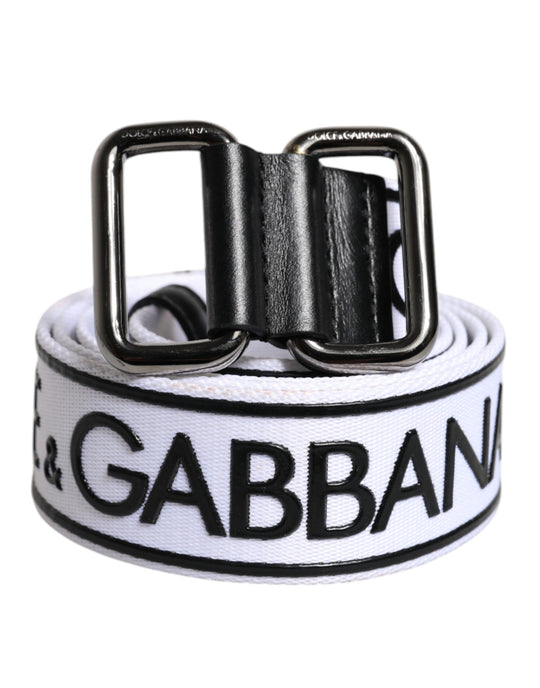 Dolce & Gabbana Schwarzer weißer Logo bedruckter Metallschnallengürtel
