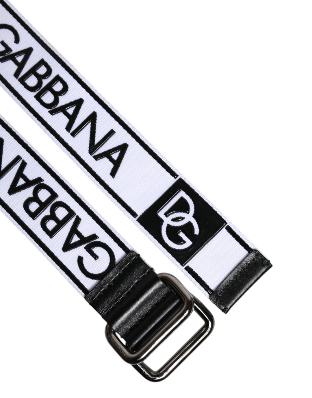 Dolce & Gabbana Schwarzer weißer Logo bedruckter Metallschnallengürtel