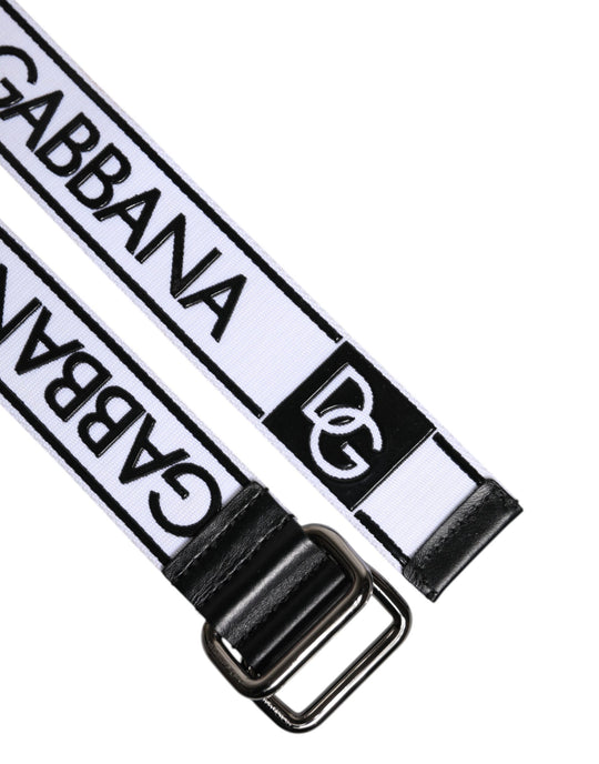 Dolce & Gabbana Schwarzer weißer Logo bedruckter Metallschnallengürtel