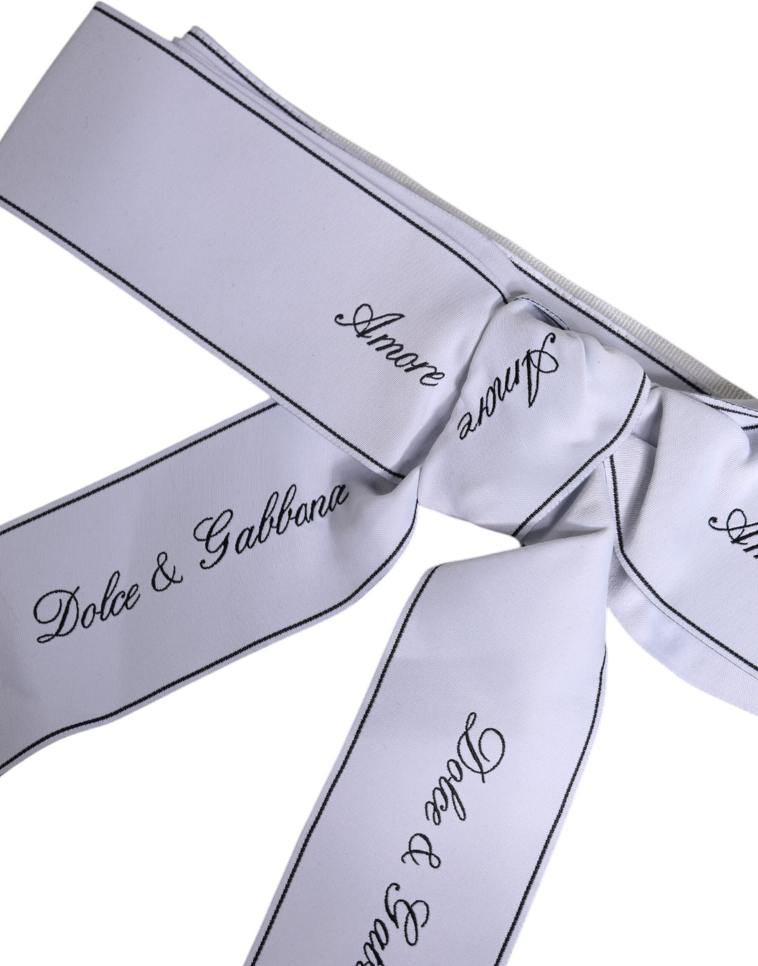 Dolce & Gabbana Weißes Taillenband Breite Schleife Logo-Gürtel