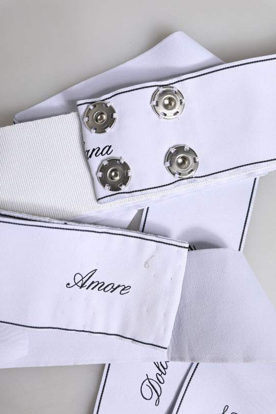 Dolce & Gabbana Weißes Taillenband Breite Schleife Logo-Gürtel