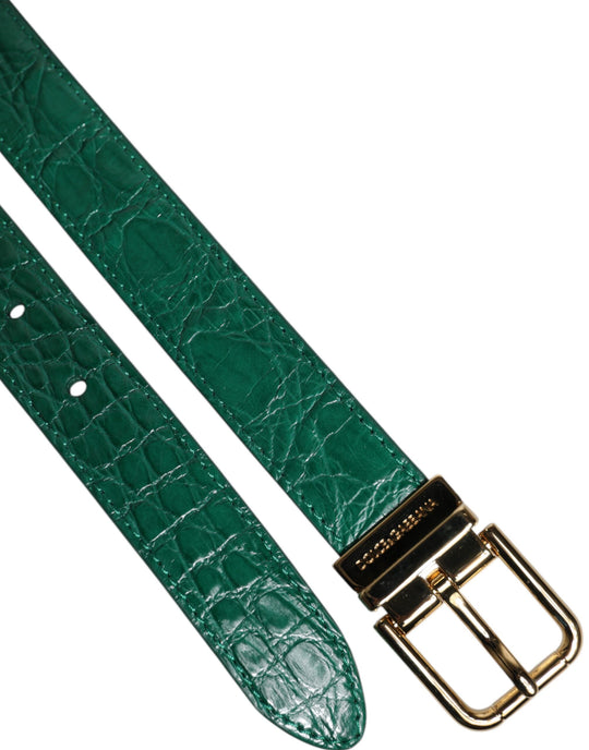 Dolce & Gabbana Grüner Leder Logo Metall Taille Schnalle Gürtel