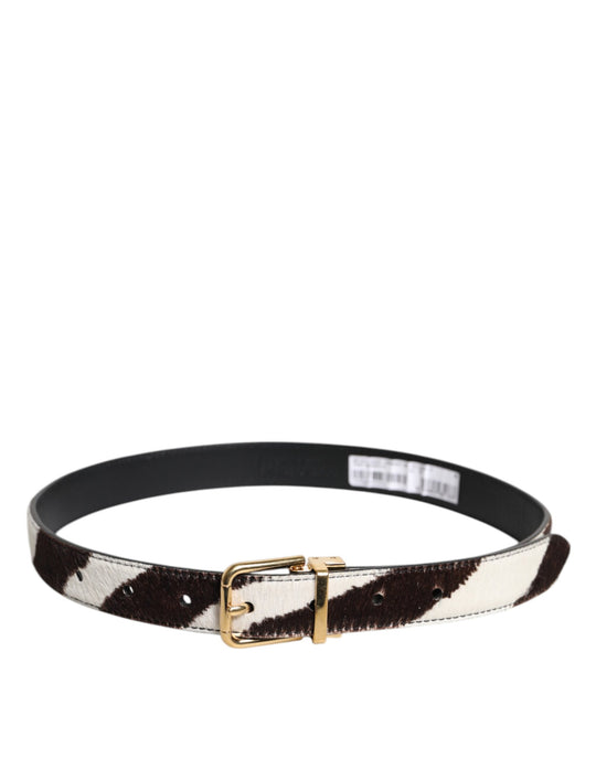 Dolce & Gabbana Schwarzer weißer Ponyleder-Gürtel mit Schnalle