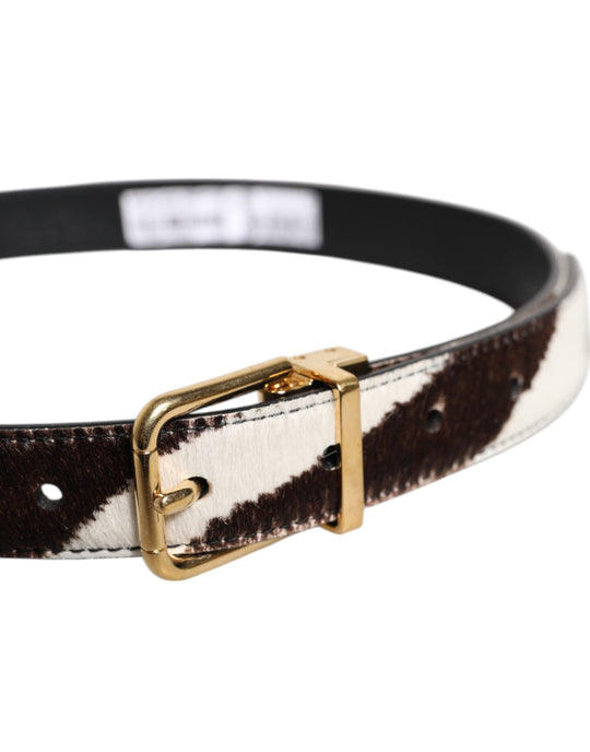 Dolce & Gabbana Schwarzer weißer Ponyleder-Gürtel mit Schnalle