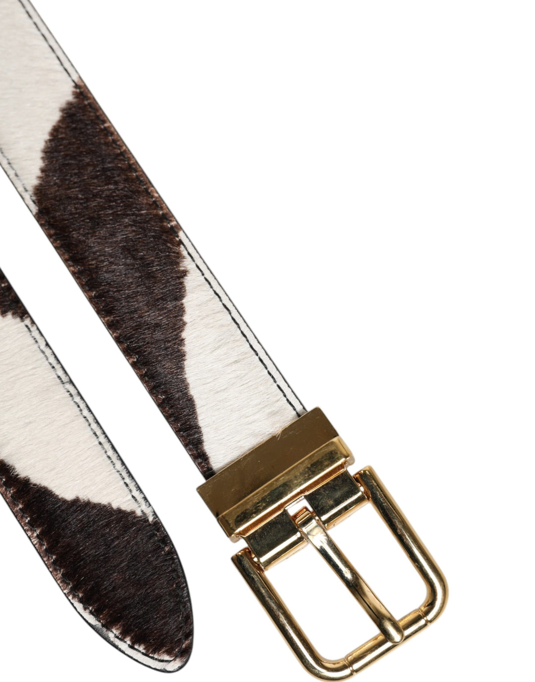Dolce & Gabbana Schwarzer weißer Ponyleder-Gürtel mit Schnalle