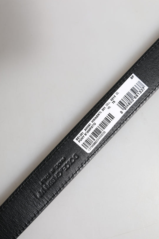 Dolce & Gabbana Schwarzer weißer Ponyleder-Gürtel mit Schnalle
