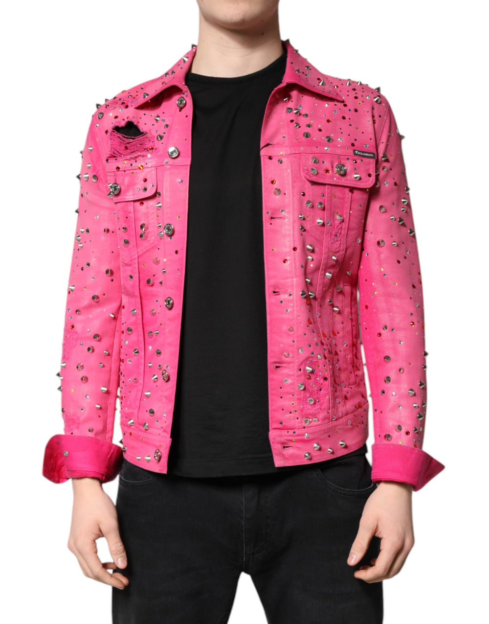 Dolce & Gabbana Rosa kristallverzierte Baumwoll-Denimjacke