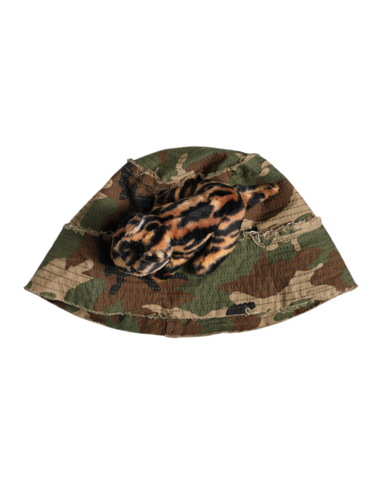 Dolce & Gabbana Multicolor Leopard verschönern breite Krempe Eimer Hut