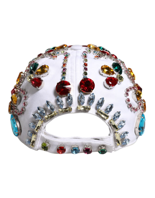 Dolce & Gabbana Weiße Multicolor Crystal verschönern Baseballkappe