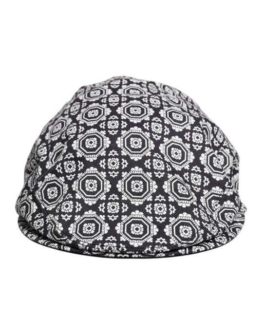 Dolce & Gabbana Schwarz Weiß Gedruckt Newsboy Capello Cabbie Hut