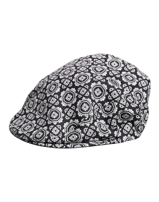 Dolce & Gabbana Schwarz Weiß Gedruckt Newsboy Capello Cabbie Hut