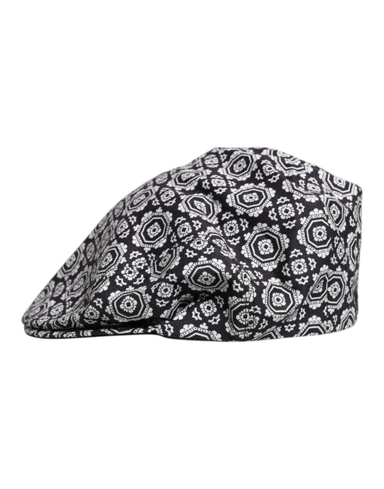 Dolce & Gabbana Schwarz Weiß Gedruckt Newsboy Capello Cabbie Hut