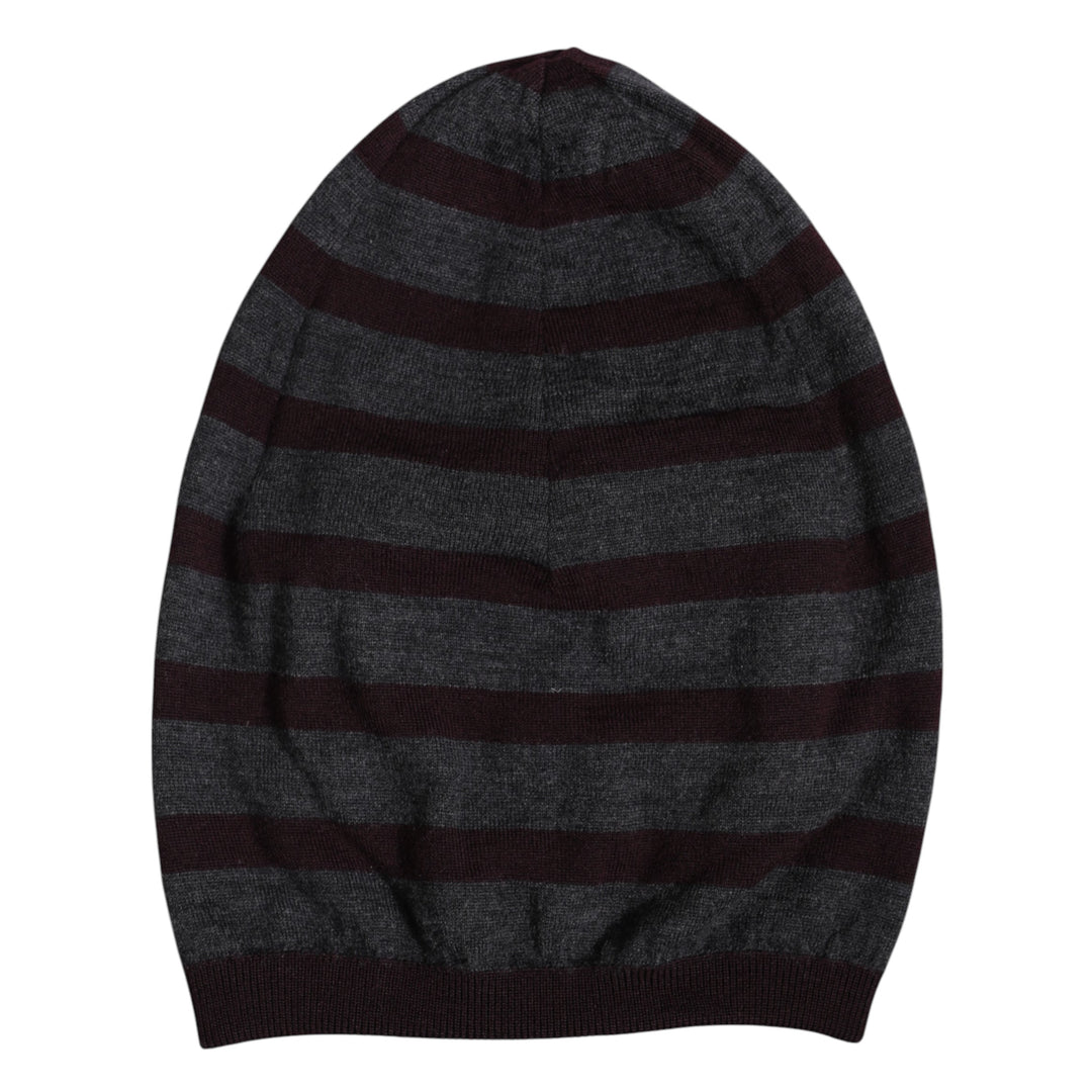 Dolce & Gabbana Graue gestreifte Wollstrickmütze Winter Beanie