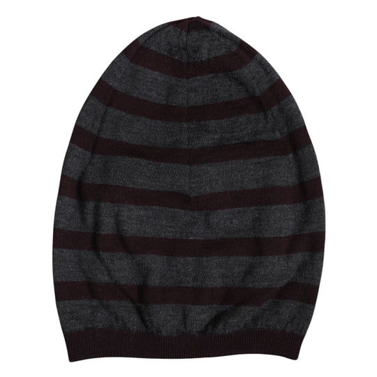 Dolce & Gabbana Graue gestreifte Wollstrickmütze Winter Beanie