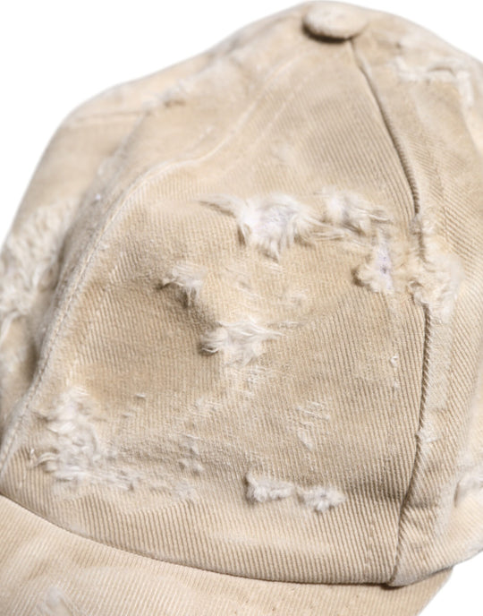 Dolce & Gabbana Beige zerfledderte Baumwolle 6 Panels Baseballmütze