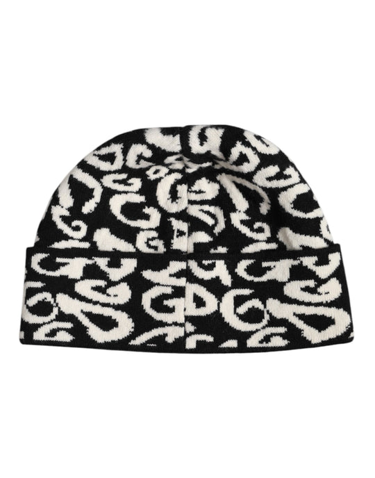 Dolce & Gabbana Schwarz Weiß Wolle gestrickt Winter Beanie Hut