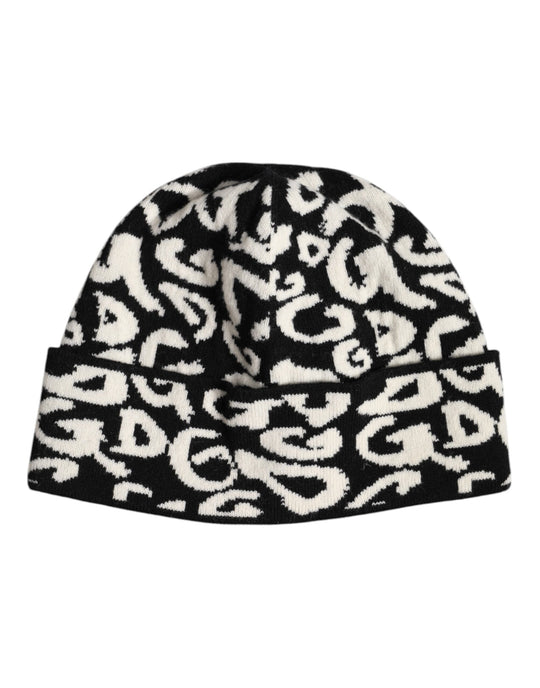 Dolce & Gabbana Schwarz Weiß Wolle gestrickt Winter Beanie Hut