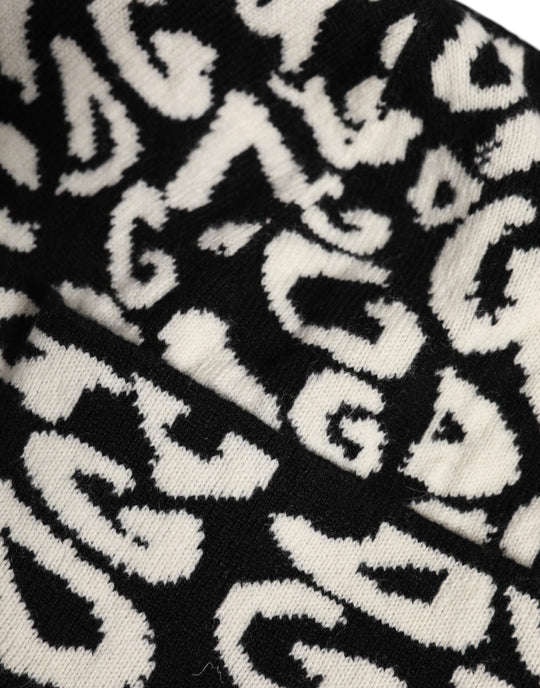 Dolce & Gabbana Schwarz Weiß Wolle gestrickt Winter Beanie Hut